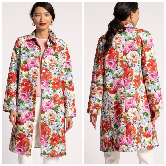 Frances Valentine Jackets & Blazers - Frances Valentine Rose Garden Balmacaan Coat Jacket Printed Long Sleeve S 279915
